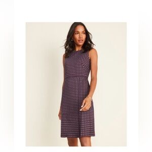 Ann Taylor Checked Overlap A-Line Dress - Navy/Red - 16P